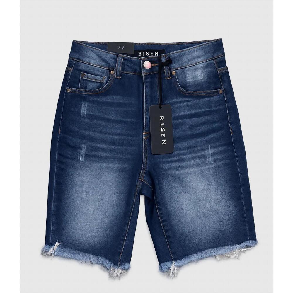 NEW RISEN women's josey ray fray hem bermuda shorts in dark blue